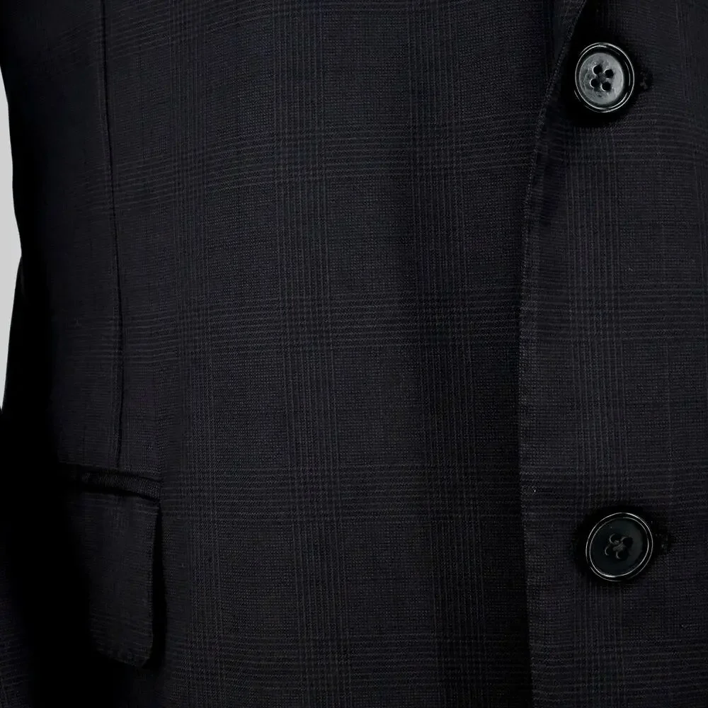 Canali Sport Coat Mens 56 IT 46R Black Gray Plaid Wool Lined Blazer Jacket Italy